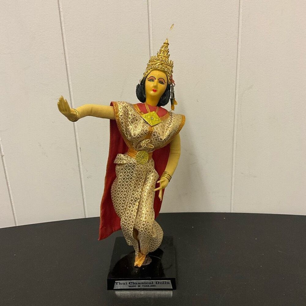 VTG 1960's Thailand Dancer by K.J. 11” Doll Dancing w/ Stand Figurine